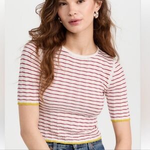 Guest In Residence Cotton And Silk Ribbed T-Shirt In Stripe S